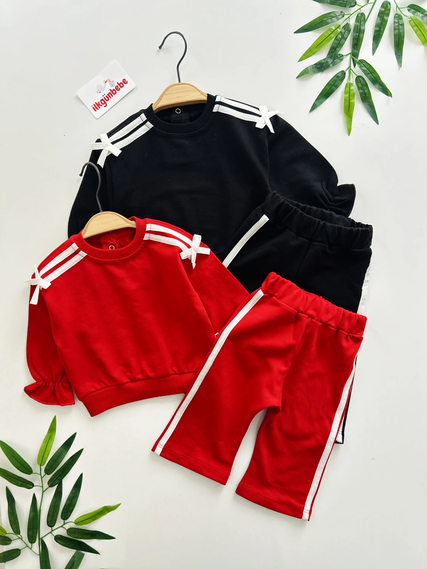 Fiyonk Detaylı Şeritli %100 Pamuk 2’li Takım