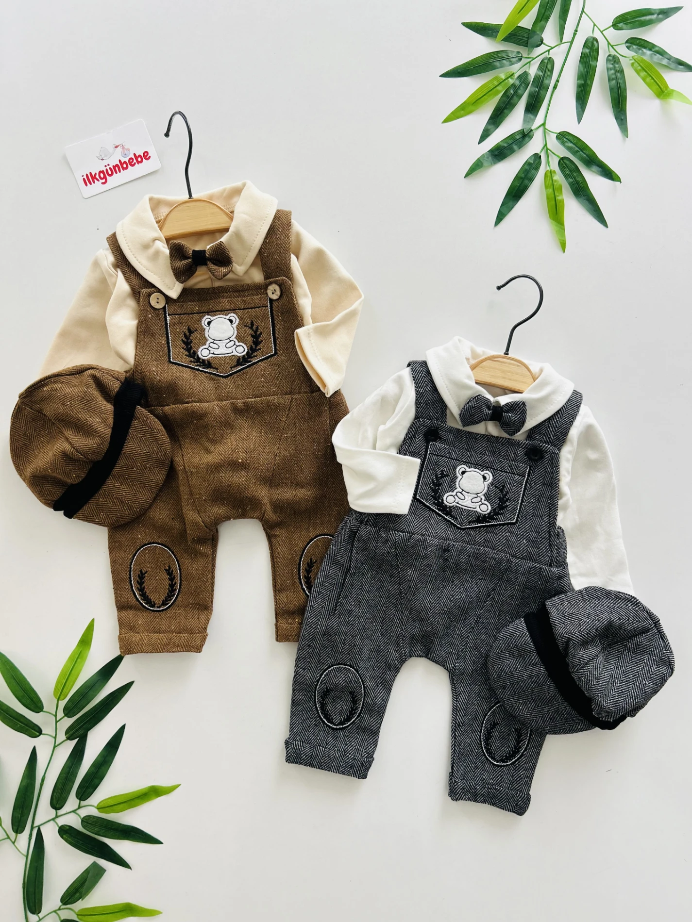 Kasketli Papyonlu Bodyli Salopet Takım