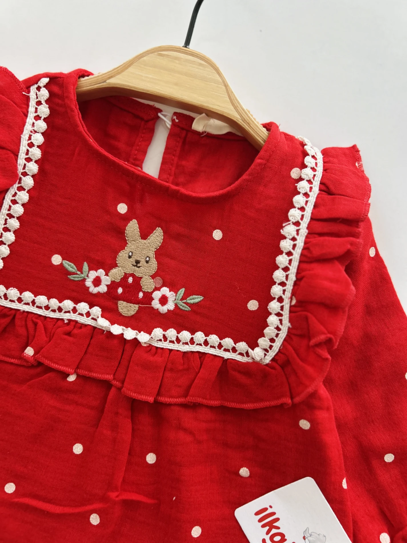 Tavşan Nakışlı Müslin Elbise