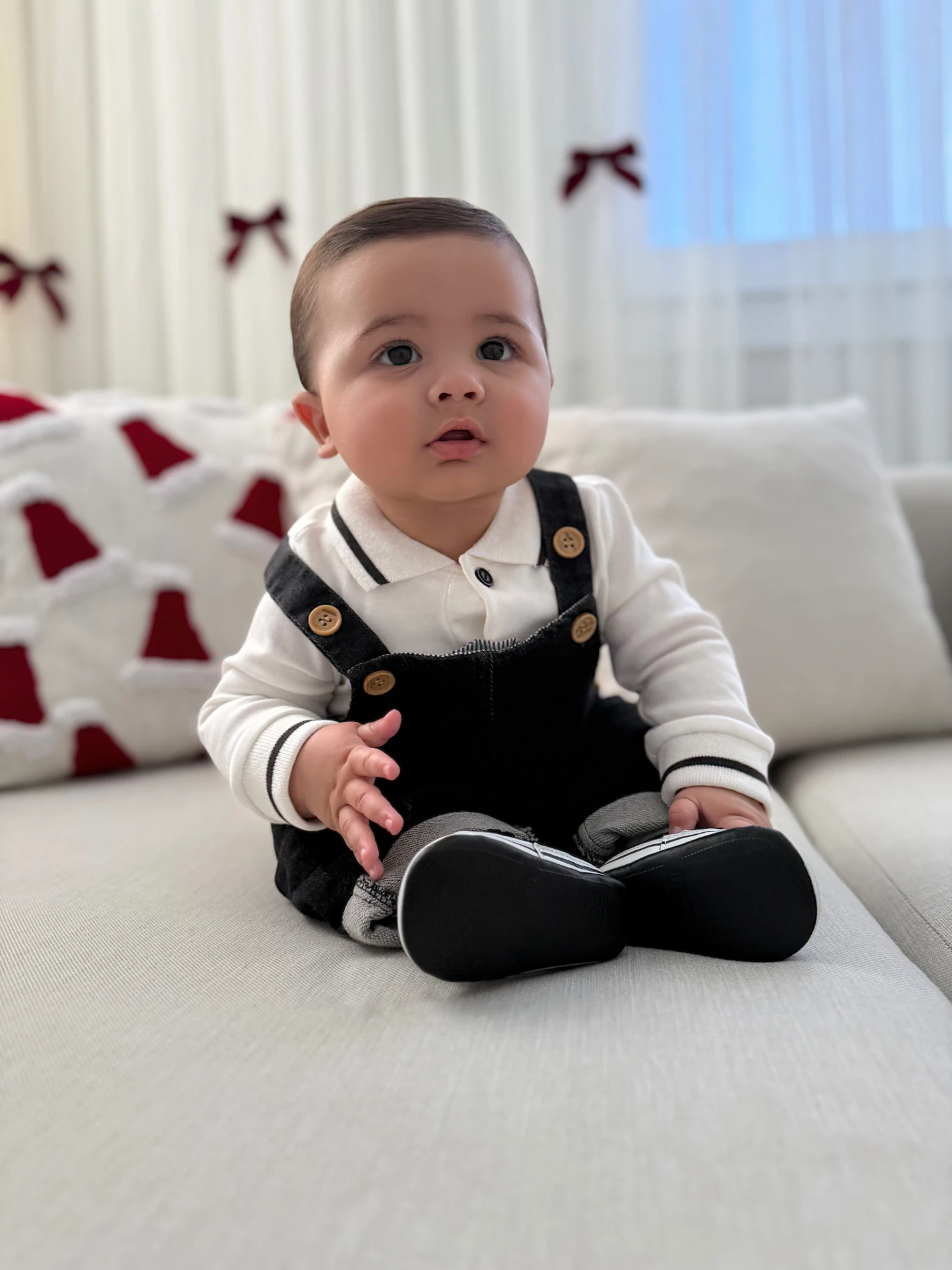 Polo Yaka Sweatshirt Kot Likralı Salopetli 2’li Takım