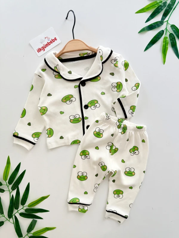 Kurbağa %100 Pamuk Bebe Yakalı Pijama Takımı