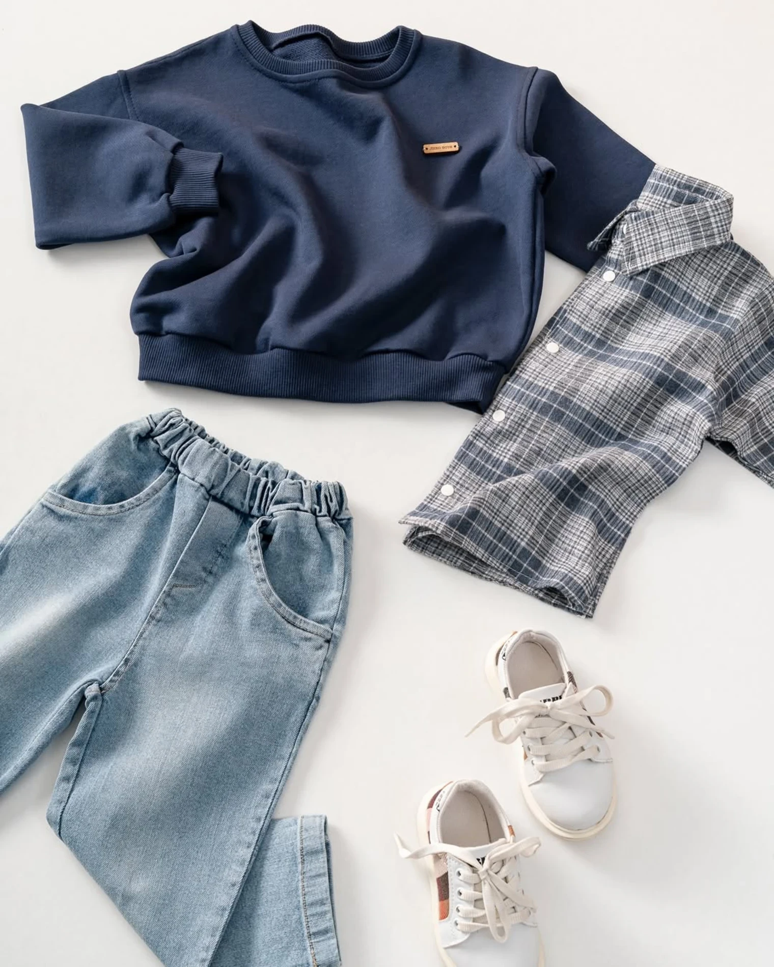 Premium Kalite Erkek Bebek Gömlek Sweatshirt Ve Kot Pantolon 3'Lü Takım 