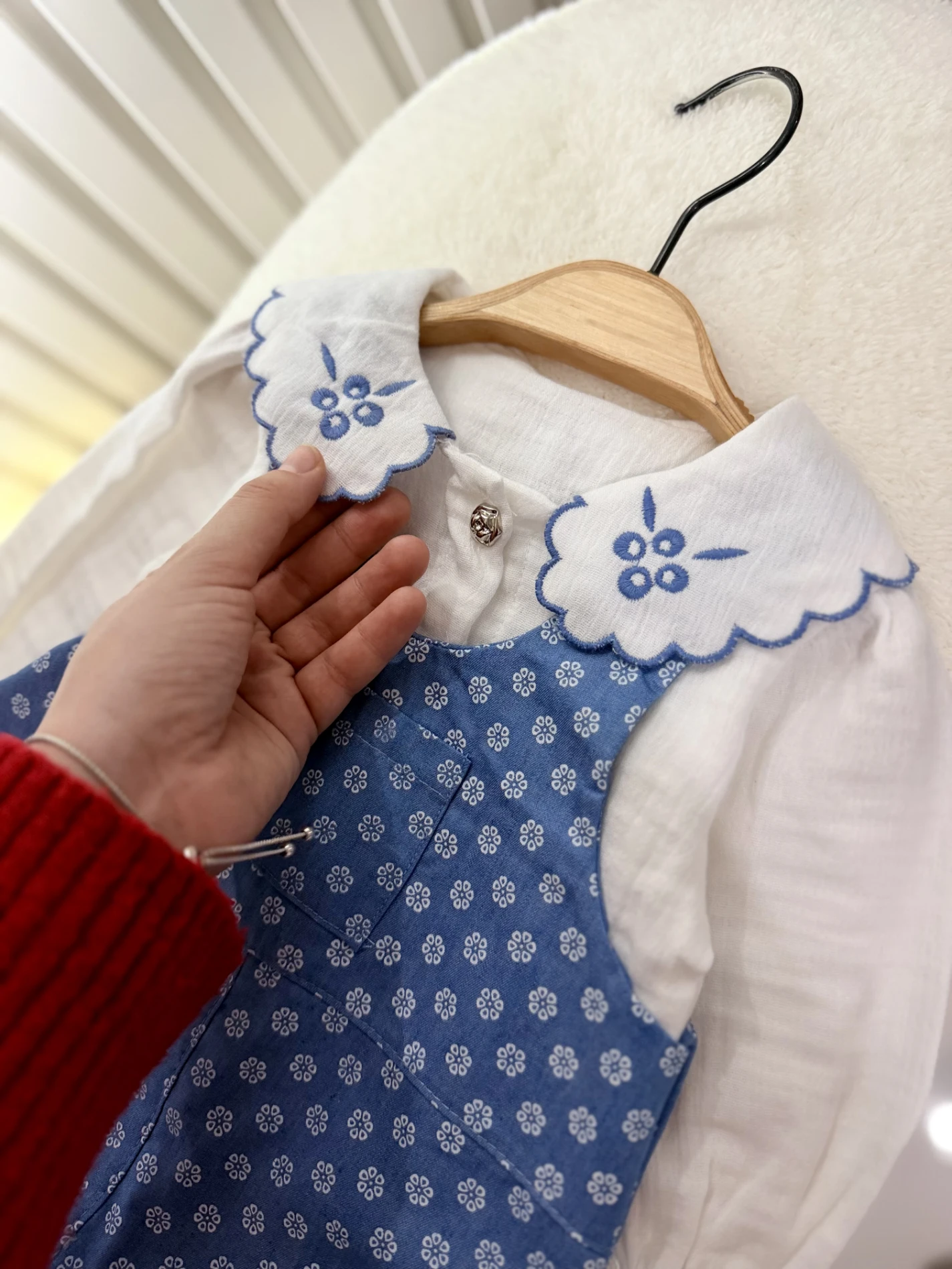 Çan Çiçeği Nakışlı Premium Kalite Gömlek Salopet Set