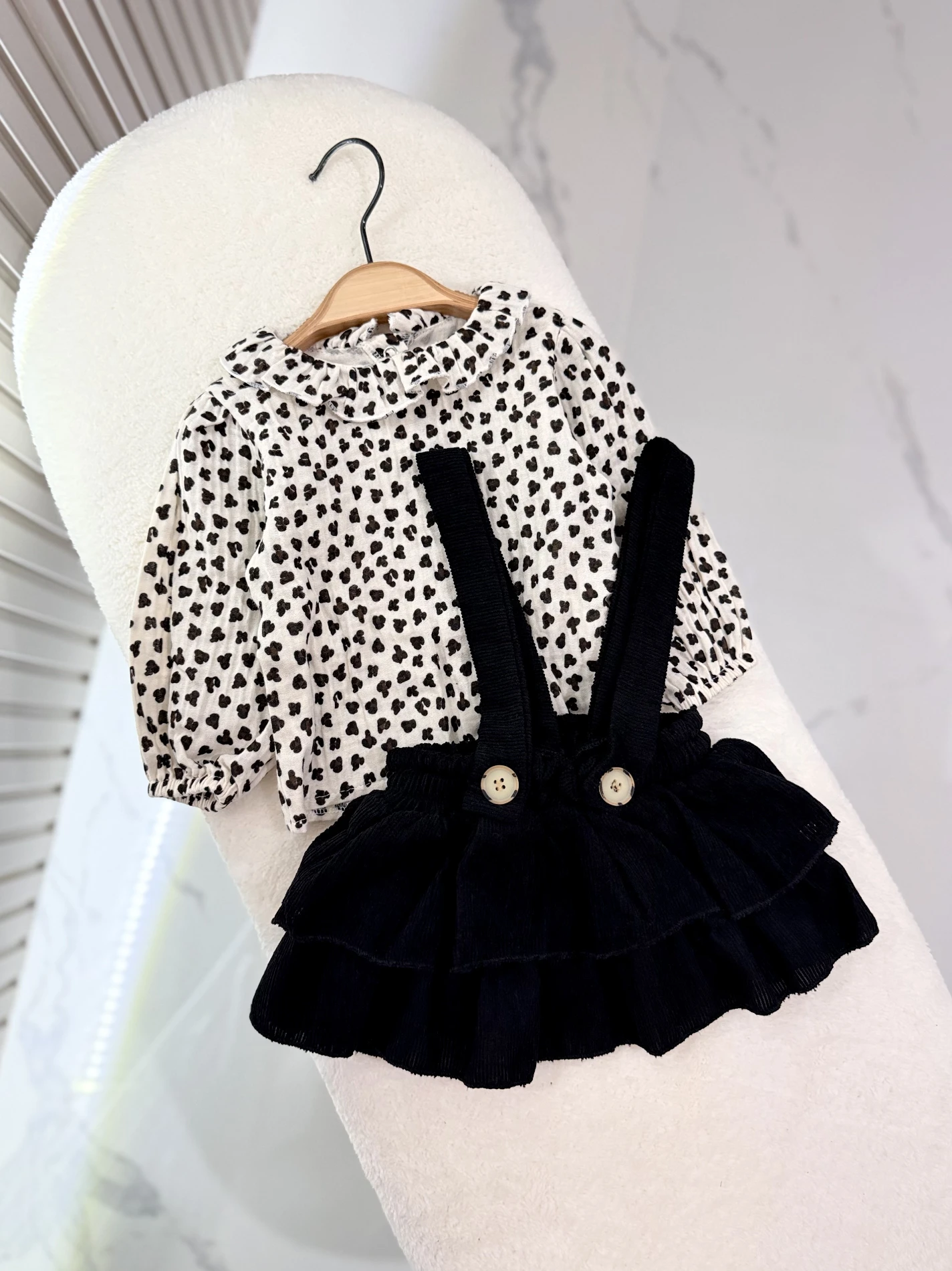 Leopar Desenli Müslin Gömlekli Kadife Salopet Set