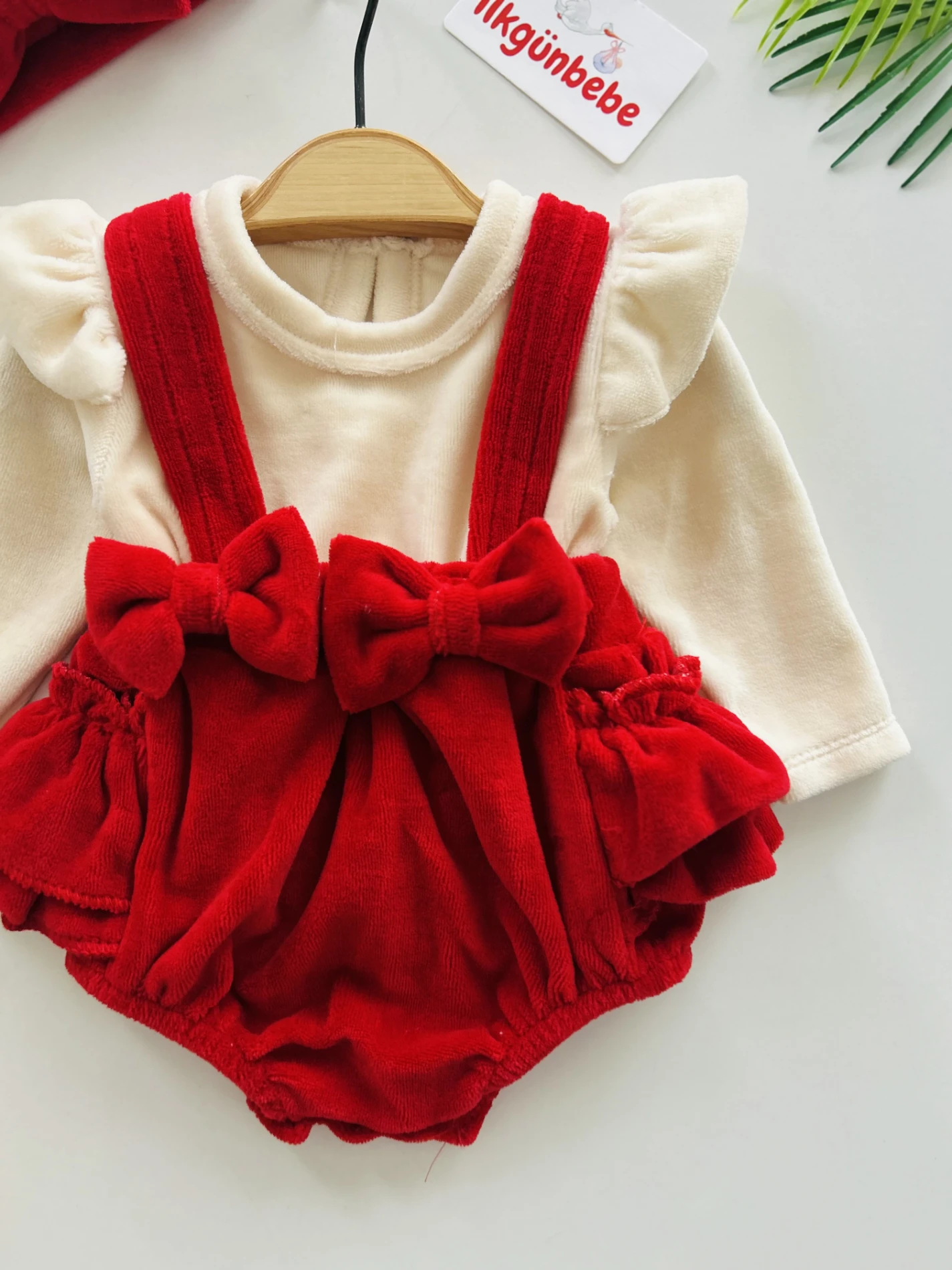 Fiyonklu Kadife Kumaş Bandana Elbise Set