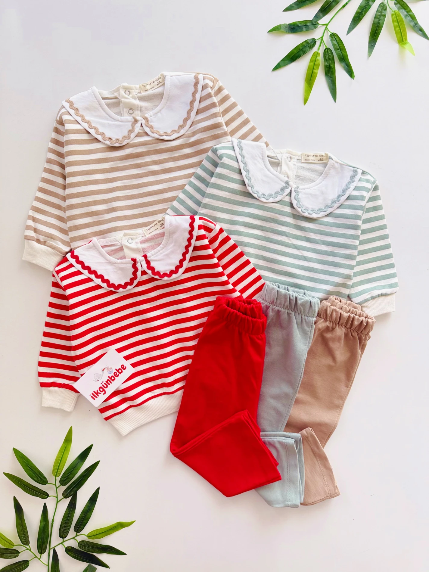 Önlük Yaka Çizgili Desenli 2’li Mevsimlik Takım