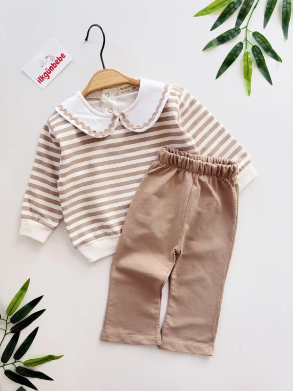 Önlük Yaka Çizgili Desenli 2’li Mevsimlik Takım