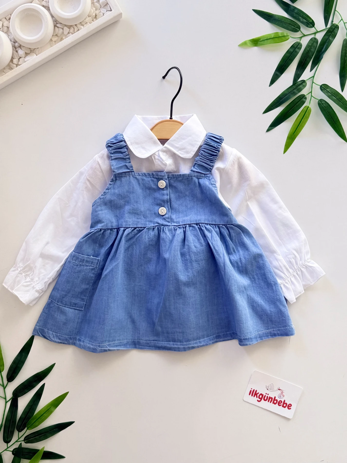 Keten Gömlekli Kot Jileli Elbise Set