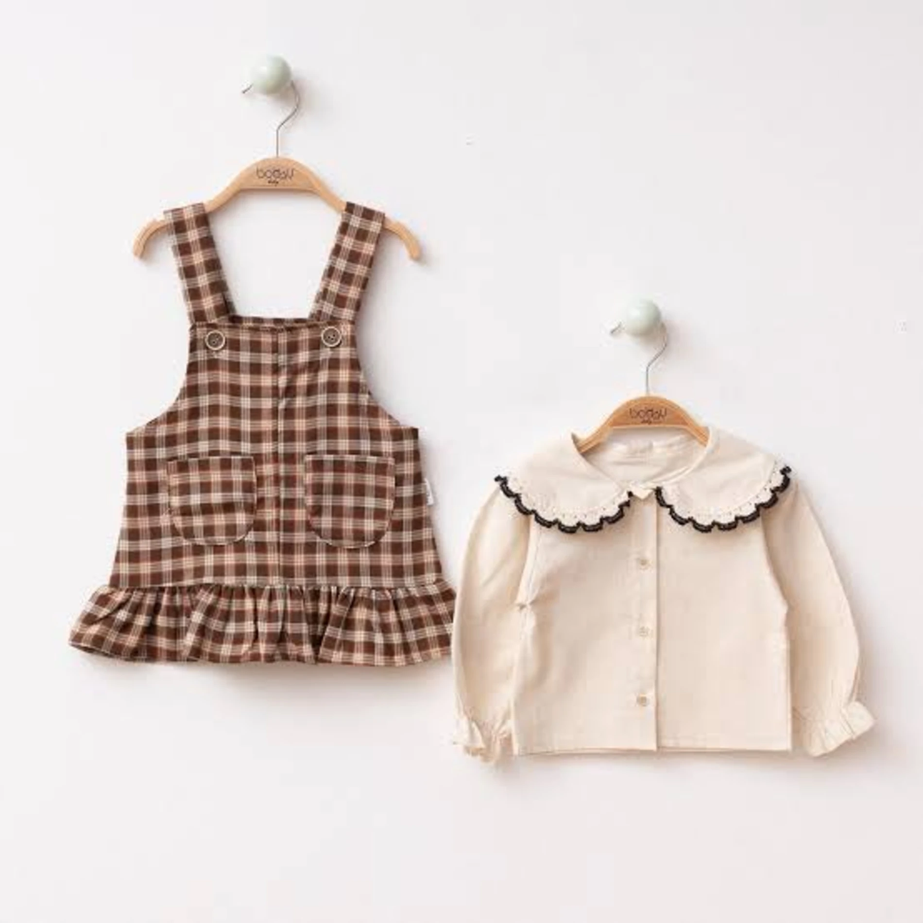 Keten Gömlekli Ekose Desenli Jile Elbise Set