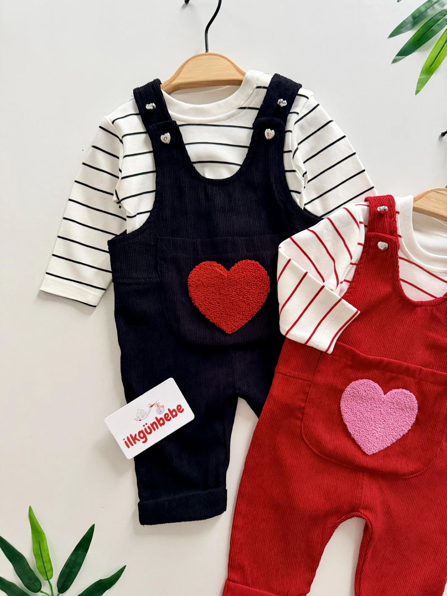 Kalp Punch İşlemeli Kadife Salopet & Body