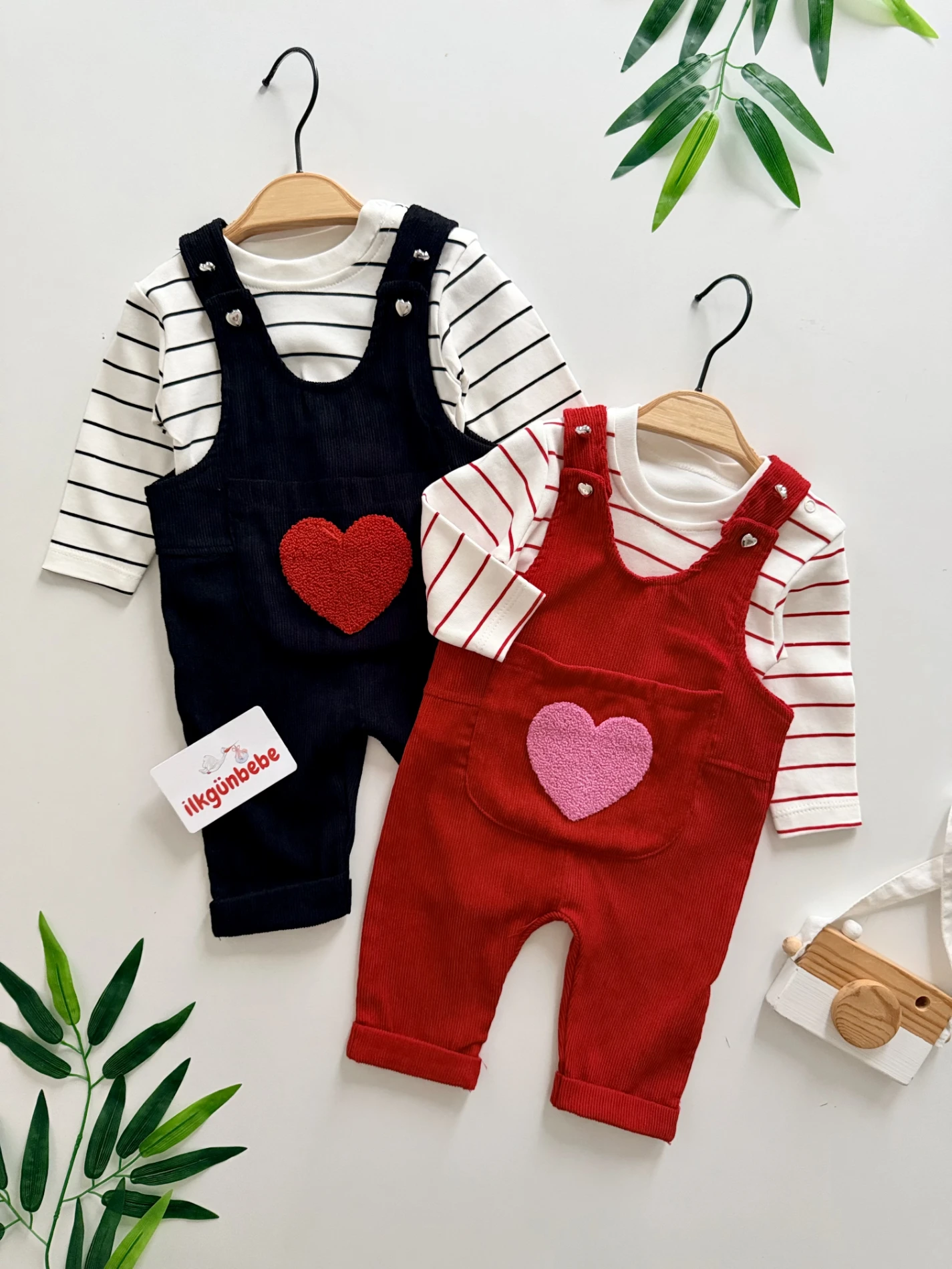 Kalp Punch İşlemeli Kadife Salopet & Body