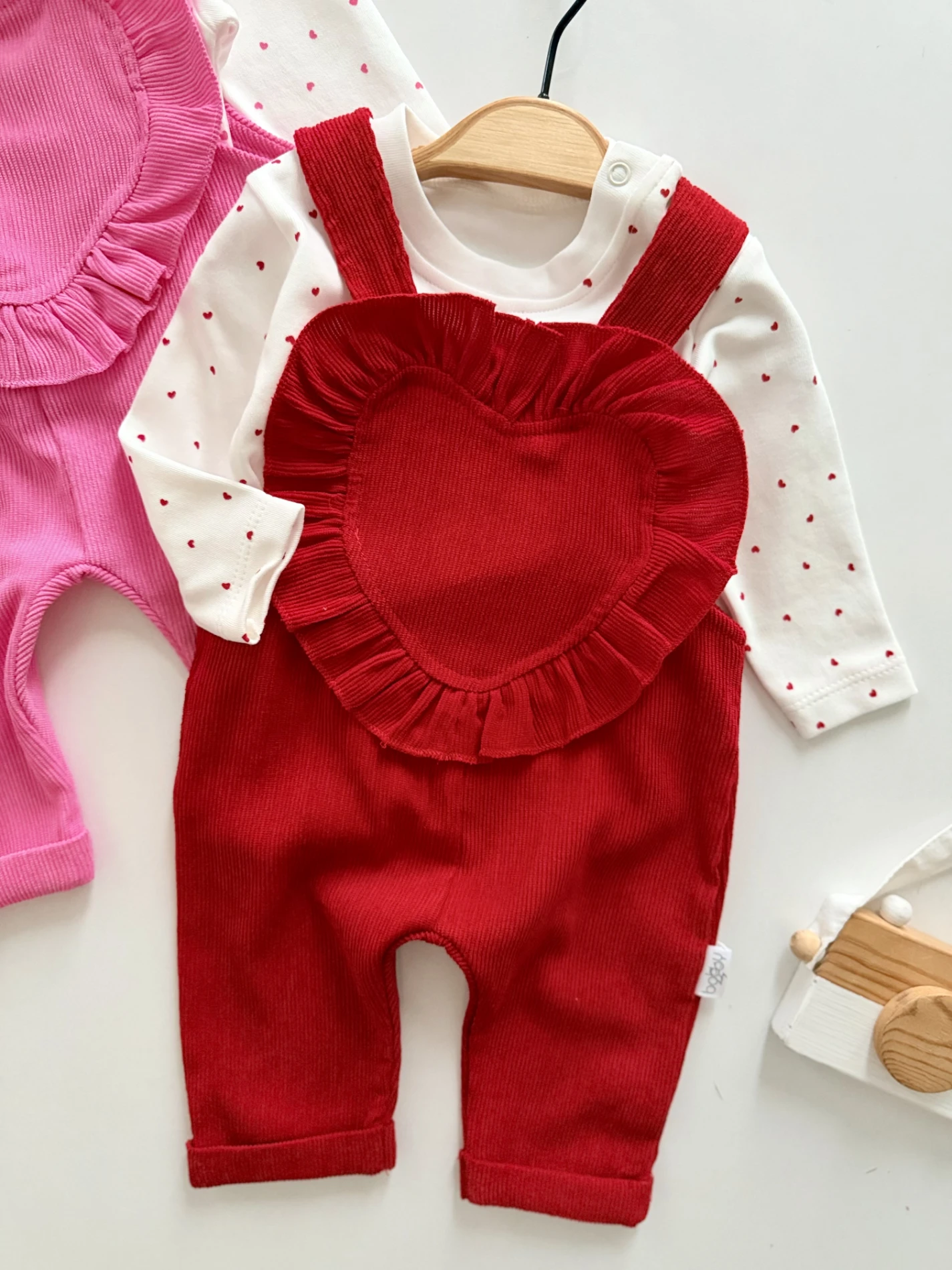 Kalp Tasarımlı Kadife Salopet & Puantiye Body