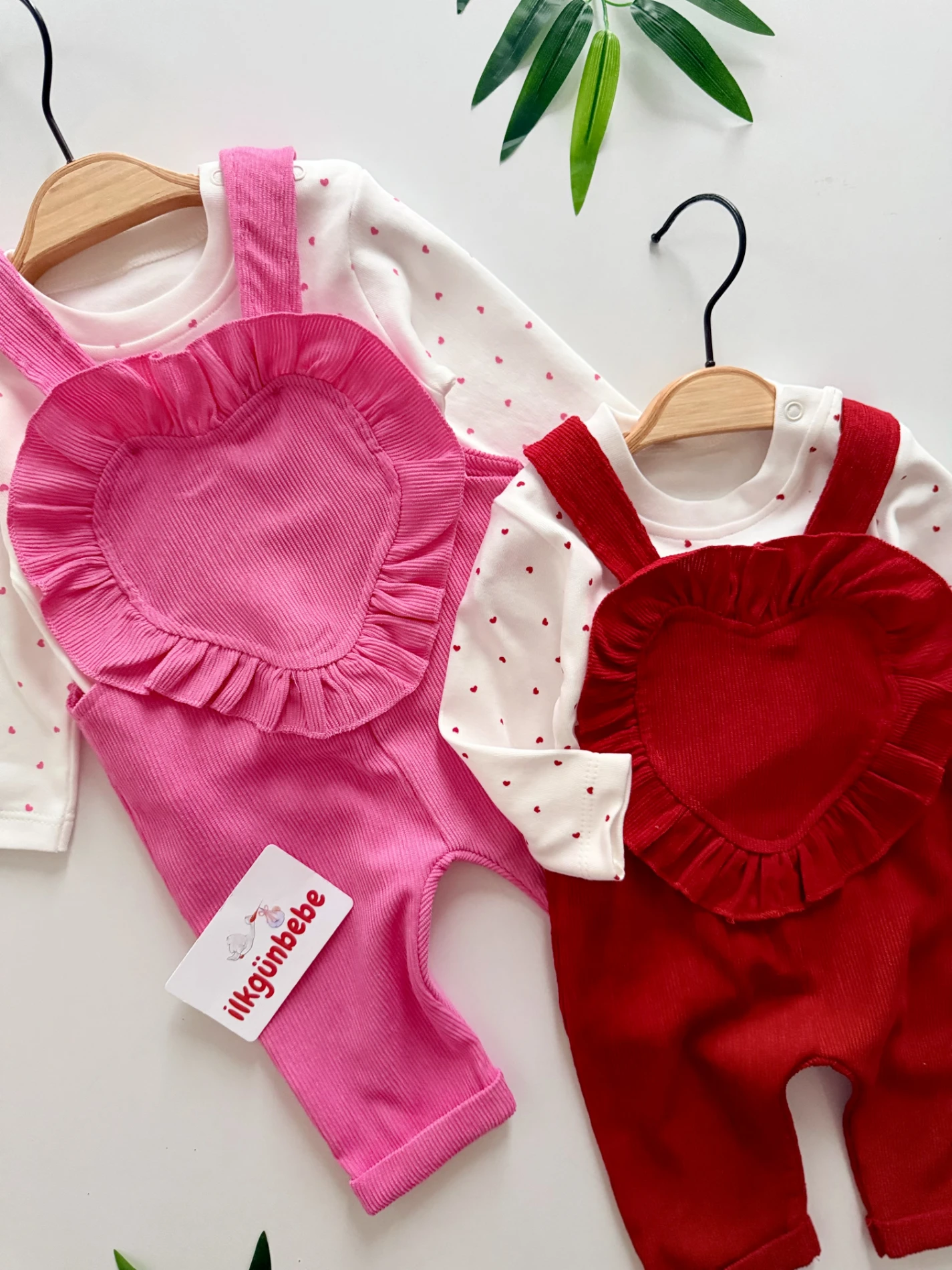 Kalp Tasarımlı Kadife Salopet & Puantiye Body