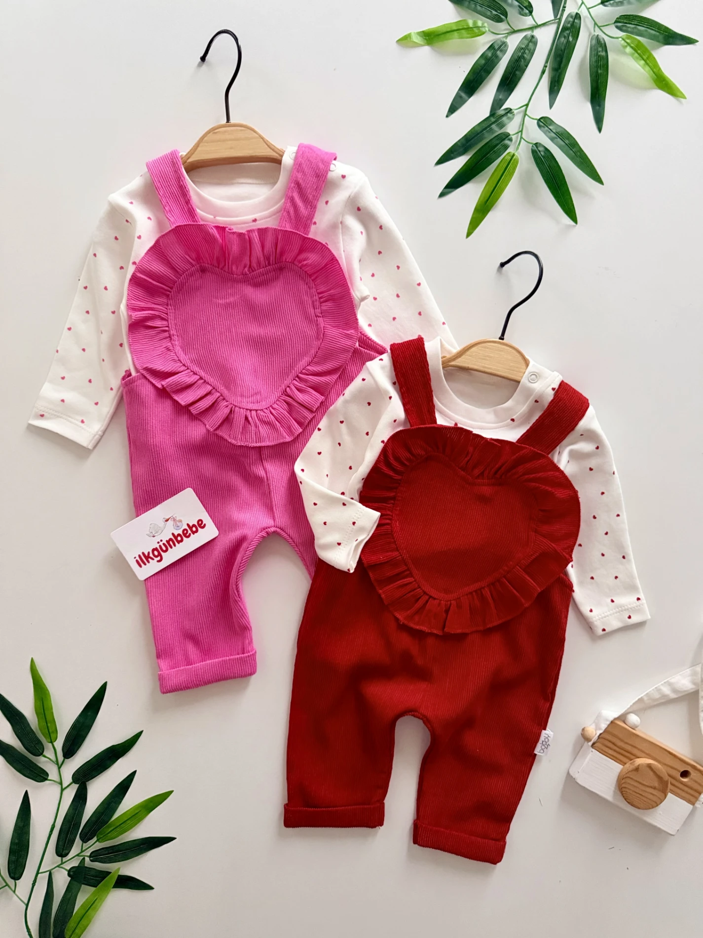 Kalp Tasarımlı Kadife Salopet & Puantiye Body