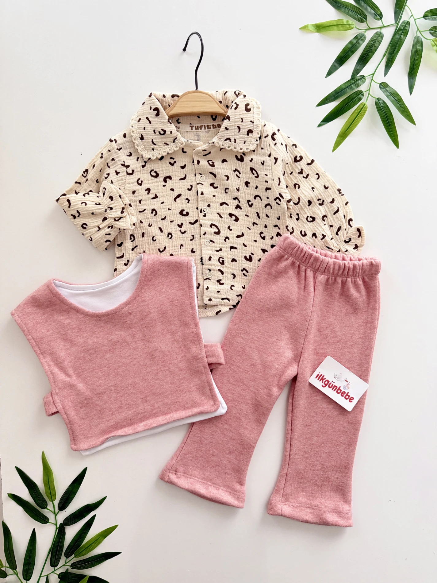 Leopar Müslin Gömlekli Süveterli Premium 3’lü Takım