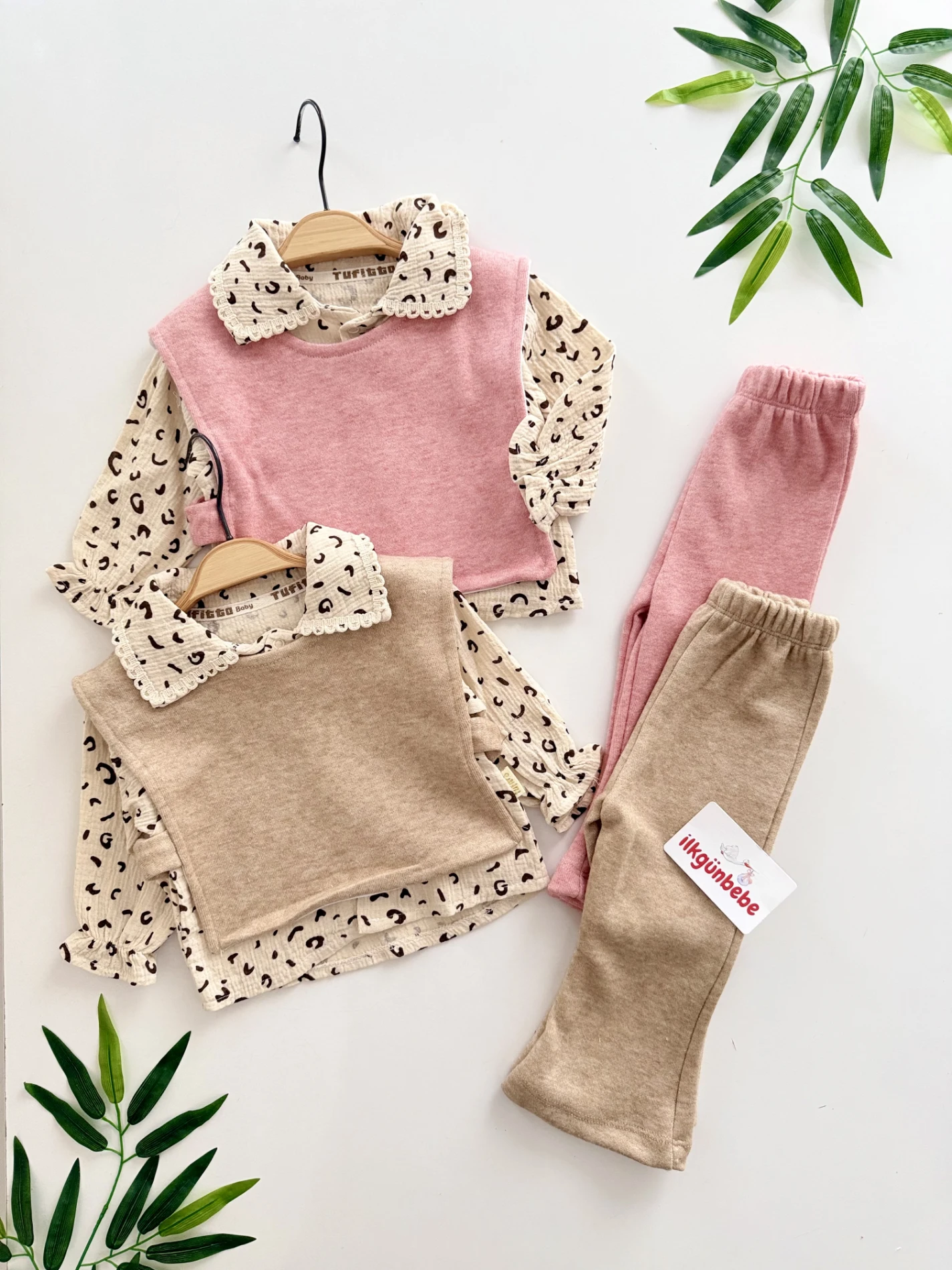 Leopar Müslin Gömlekli Süveterli Premium 3’lü Takım