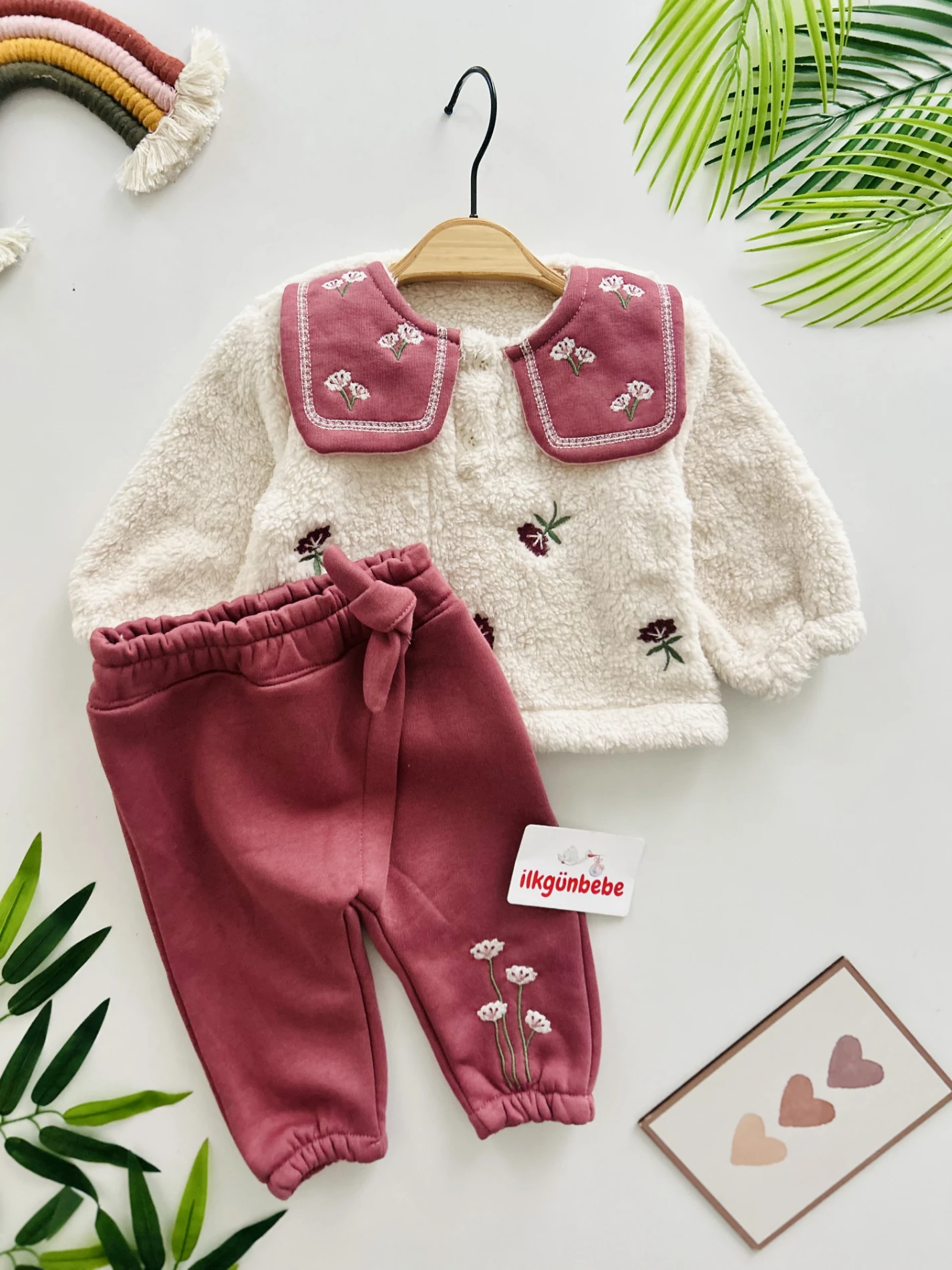 Çiçek Desenli 3 ip Şardonlu  Kışlık  2’li Takım