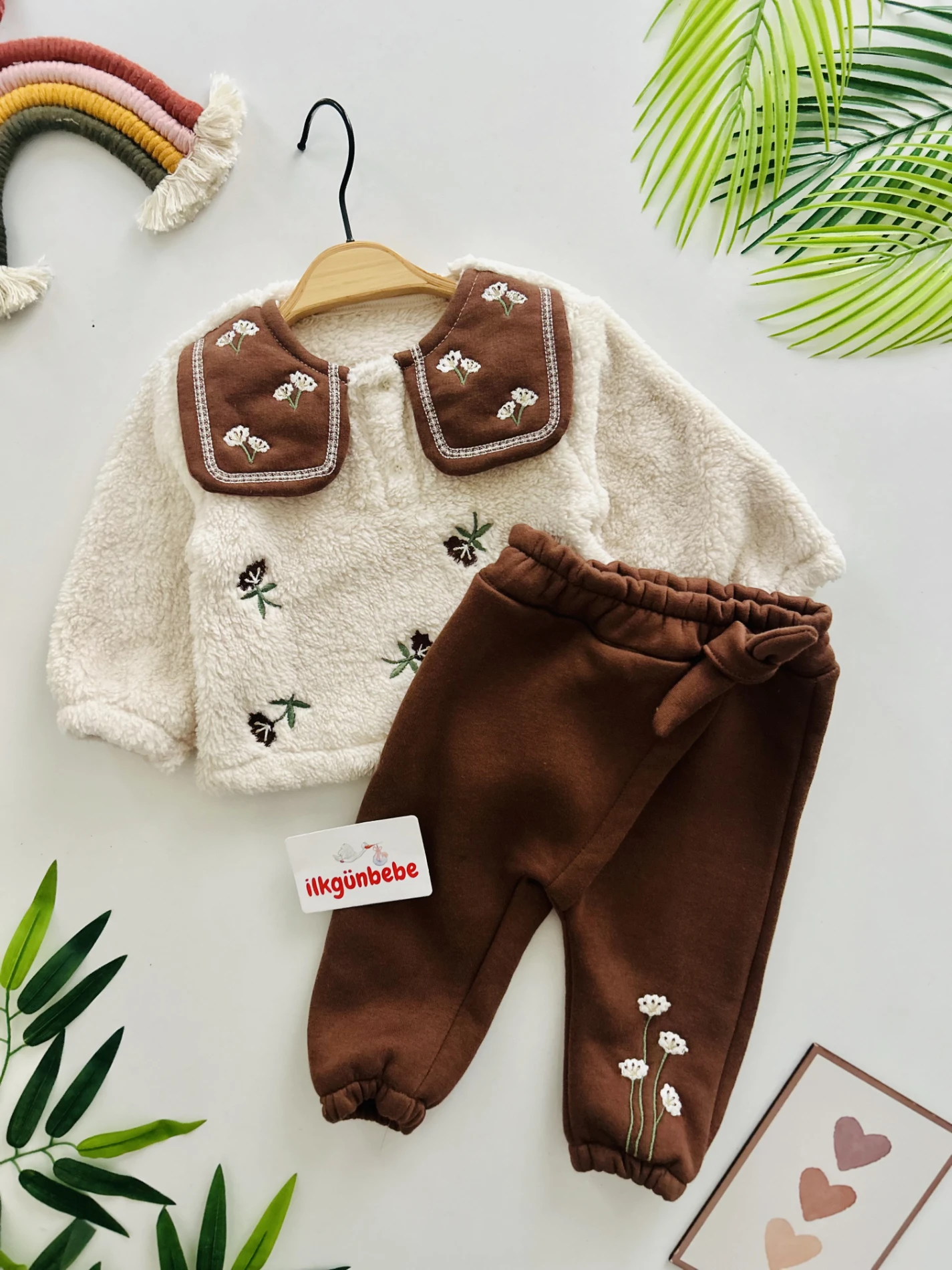 Çiçek Desenli 3 ip Şardonlu  Kışlık  2’li Takım