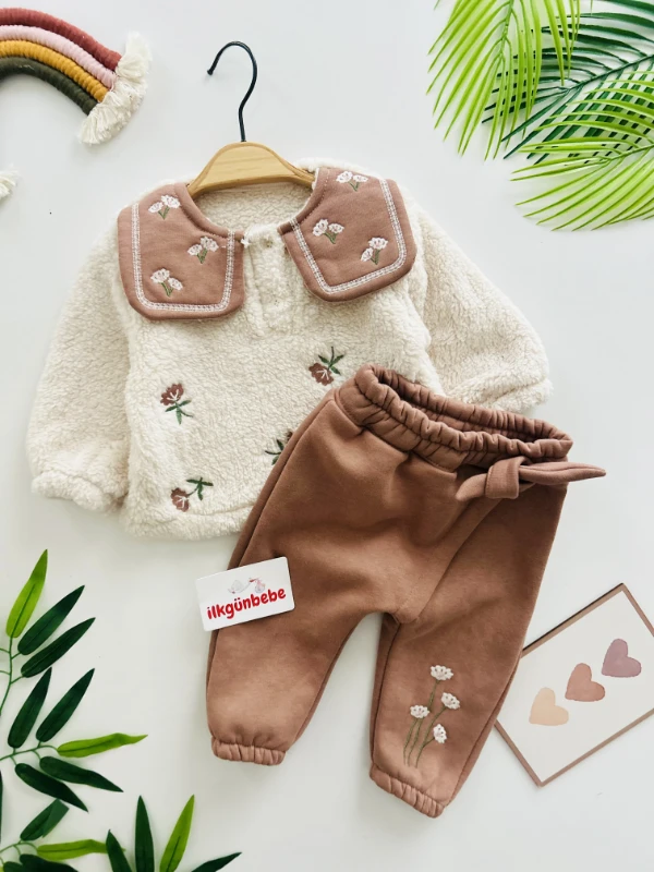 Çiçek Desenli 3 ip Şardonlu  Kışlık  2’li Takım