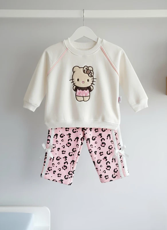 Hello Kitty Fiyonklu 3 İp Şardonlu Kışlık Takım