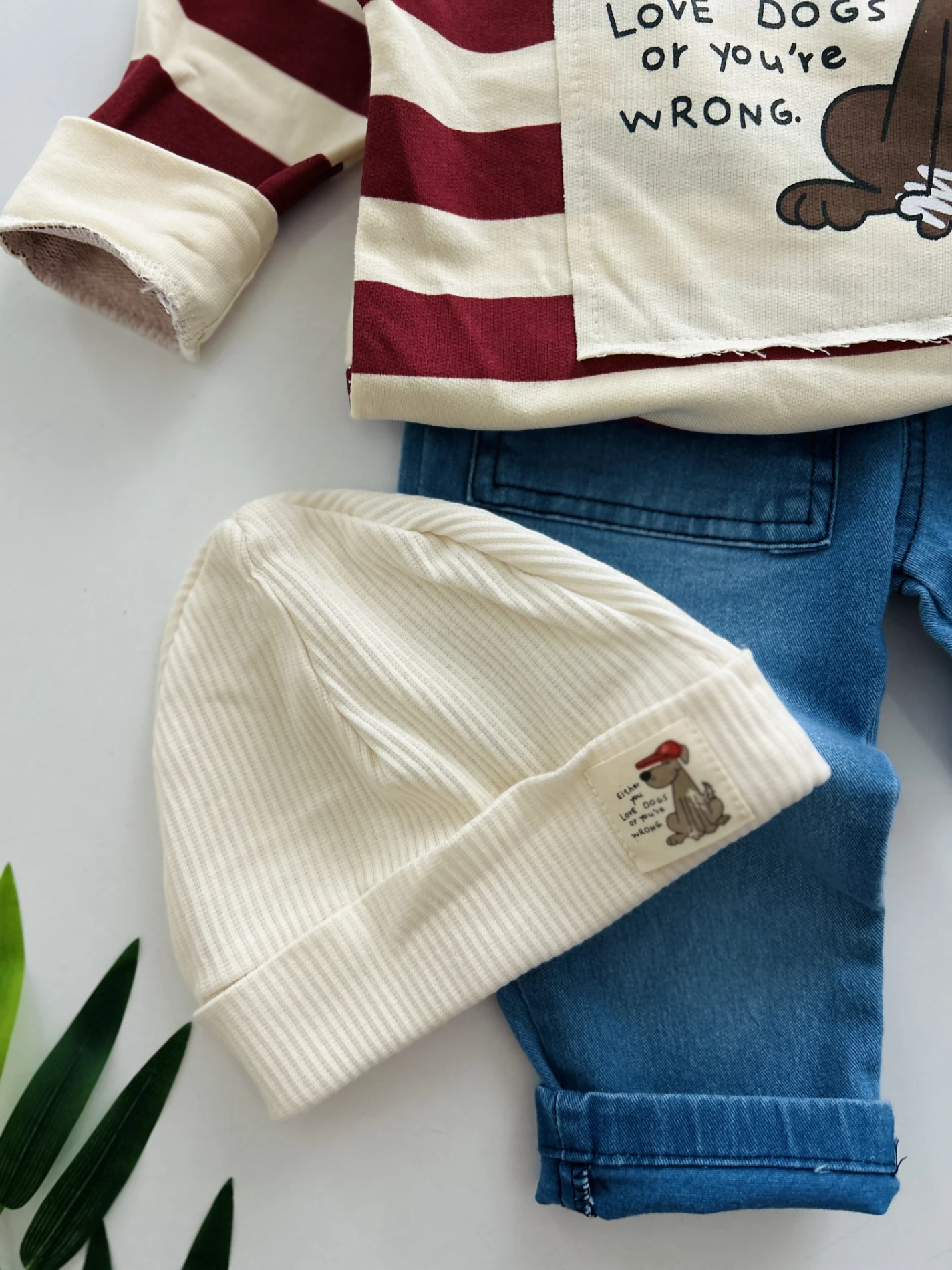 Sevimli Köpek Baskılı Şeritli Bereli Likralı Kot Takım