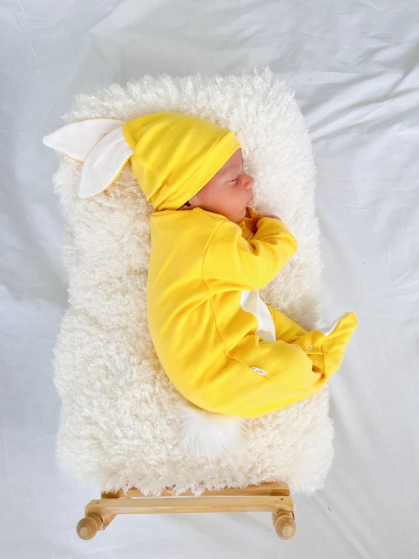 Çıkarılabilir Ponponlu Tavşan Kulak Şapkalı Eldivenli %100 Pamuk Tulum Set