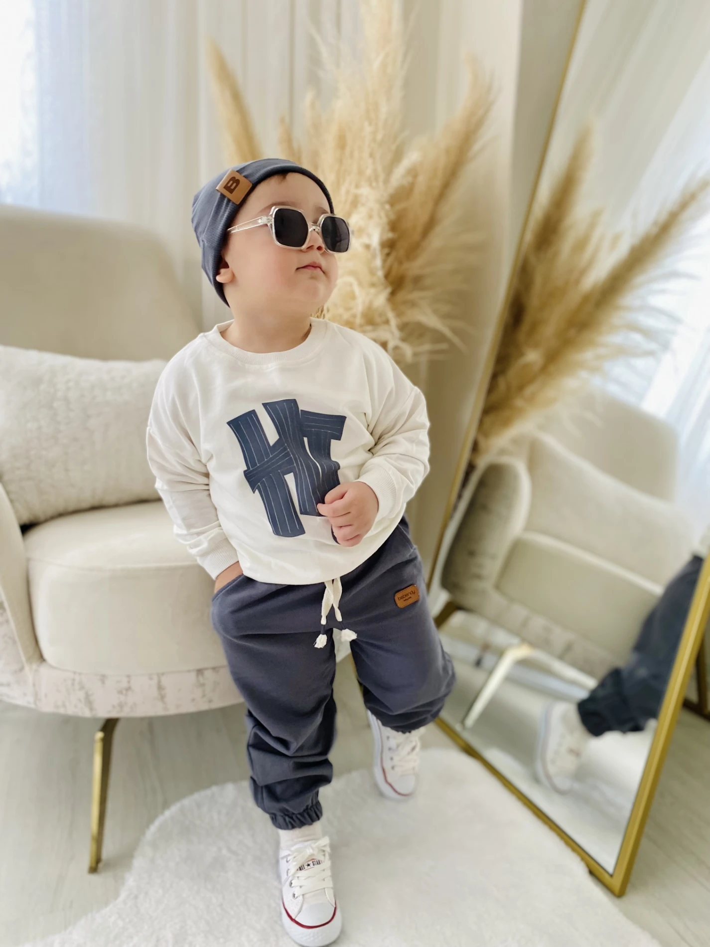Hi Cool Boy  Arma Detaylı Oversize Şapkalı %100 Pamuk Premium 3’lü Takım 
