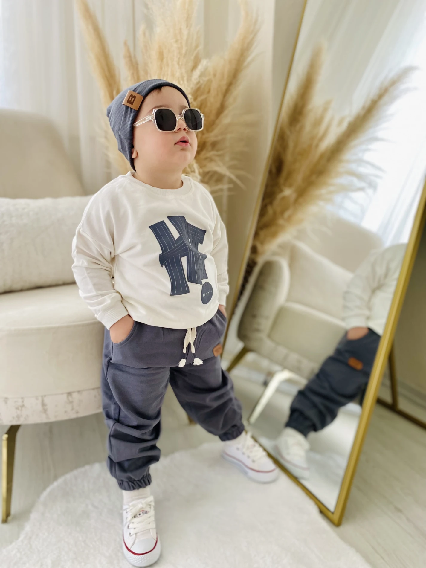 Hi Cool Boy  Arma Detaylı Oversize Şapkalı %100 Pamuk Premium 3’lü Takım 