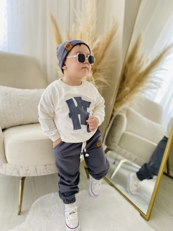 Hi Cool Boy  Arma Detaylı Oversize Şapkalı %100 Pamuk Premium 3’lü Takım 