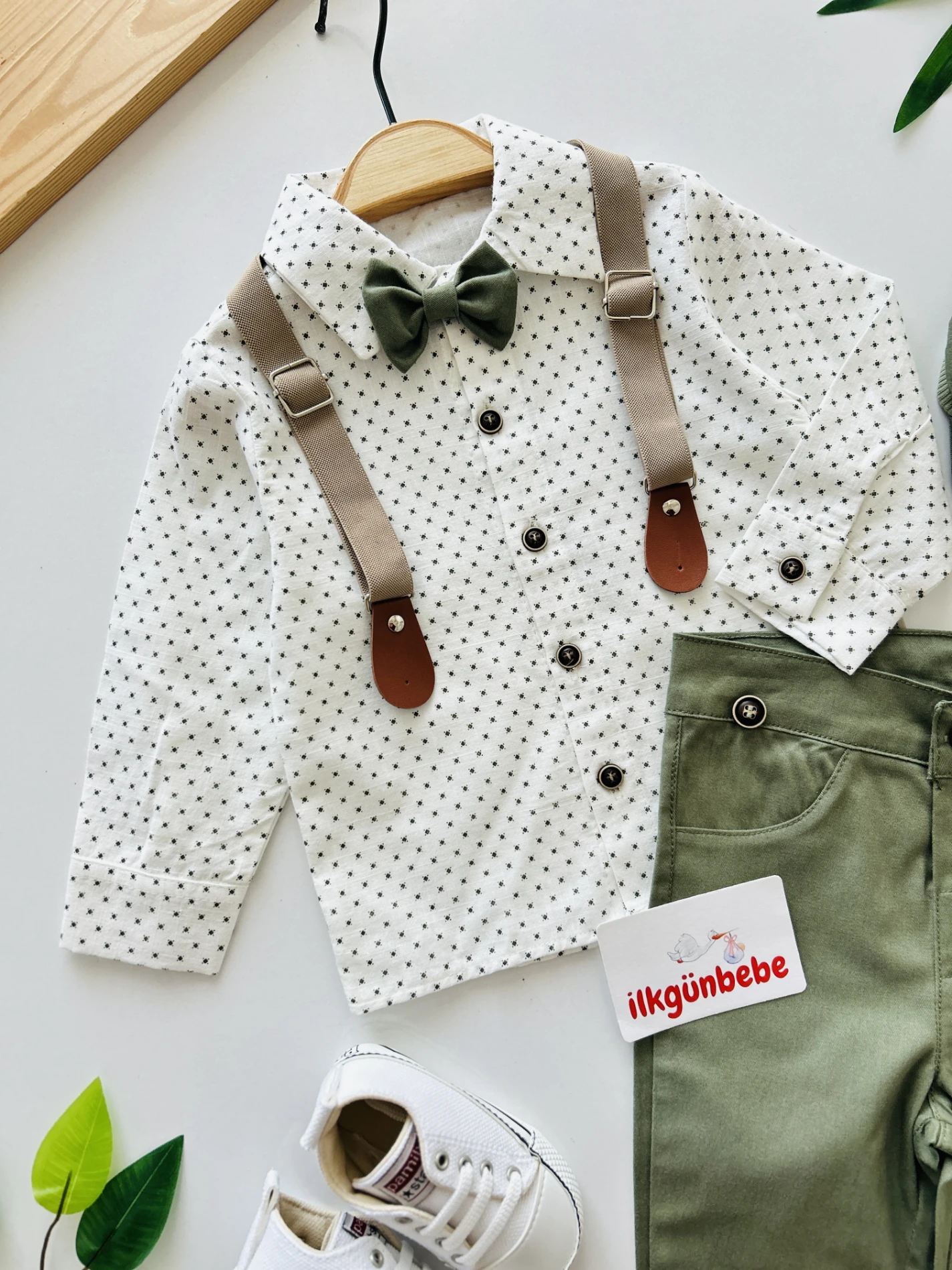 Gabardin Pantalon Keten Gömlekli Kasketli Askı Kemerli Papyonlu 5’li Premium Kalite Takım