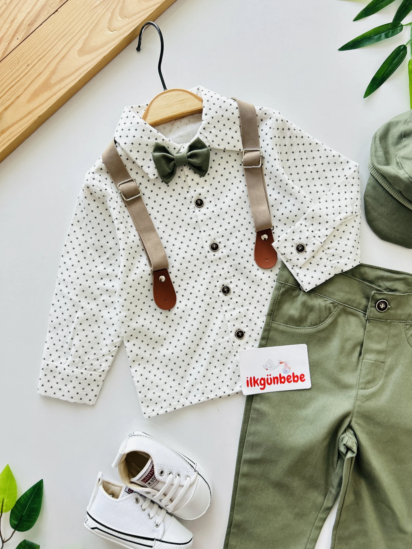 Gabardin Pantalon Keten Gömlekli Kasketli Askı Kemerli Papyonlu 5’li Premium Kalite Takım