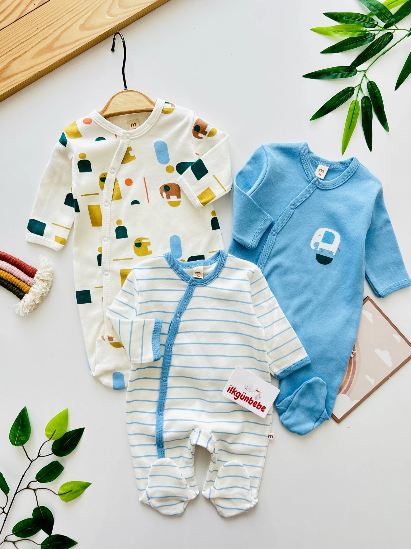 Elephant Sevimli Hayvanlar Temalı 3’lü %100 Pamuk Premium Kalite Mevsimlik Yumuşacık Tulum Set