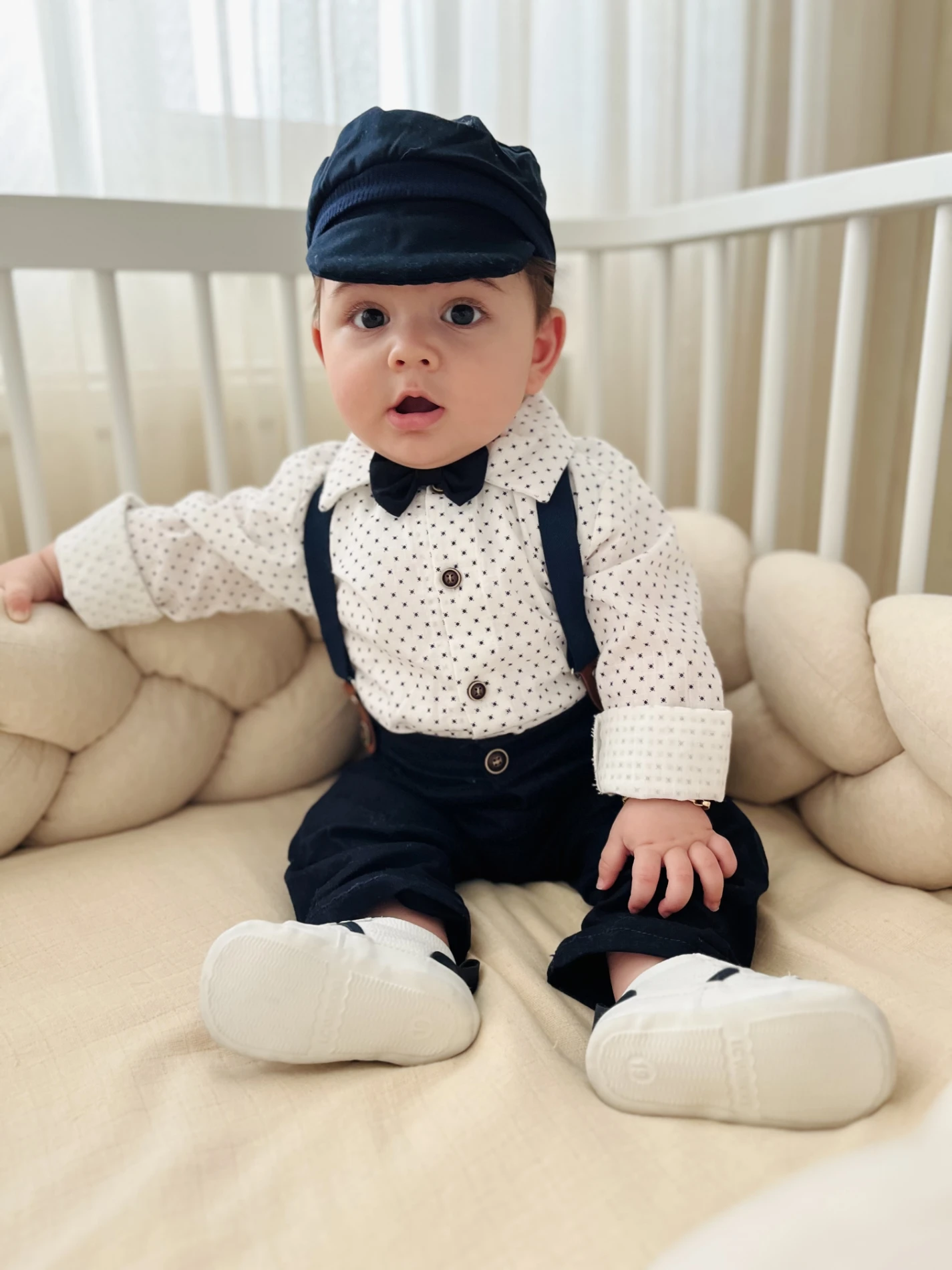 Gabardin Pantalon Keten Gömlekli Kasketli Askı Kemerli Papyonlu 5’li Premium Kalite Takım