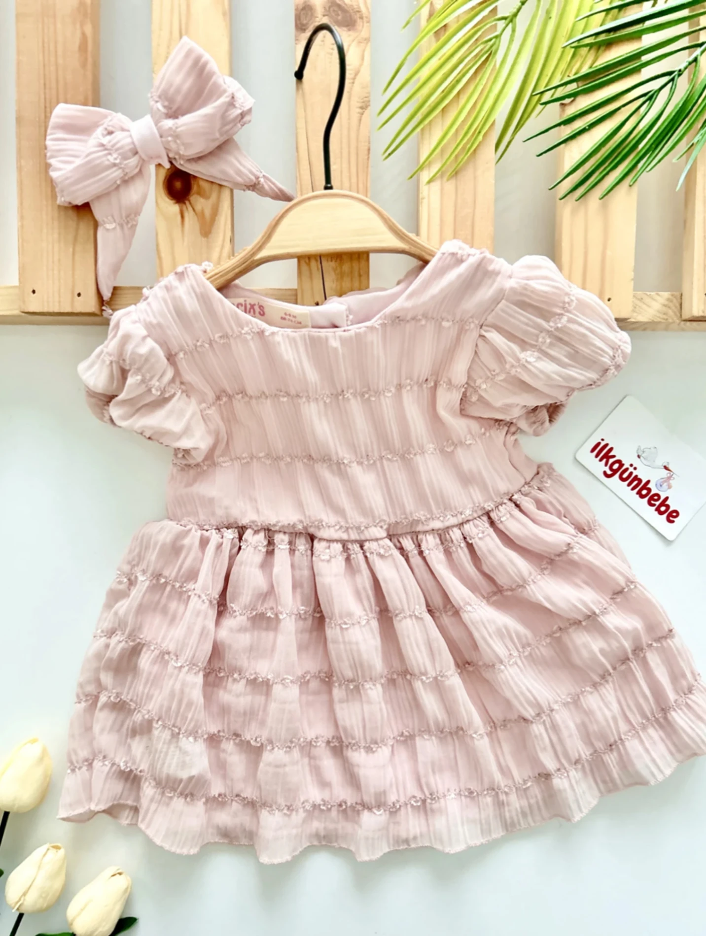Lilly Tüllü Yazlık Premium Kumaş Müslin Saç Tokalı 2’li Elbise Set