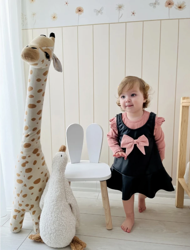 Fiyonk Detaylı Deri Özgün Elbiseli %100 Pamuk Fitilli Esnek Kumaş Badili 2’li Set