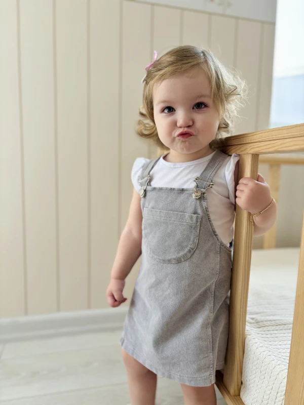 Likralı Yumuşacık Kot Jileli Fırfırlı Tişörtlü 2’li Elbise Jileli Set