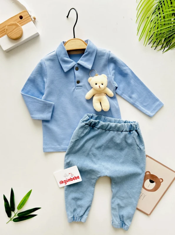 Oyuncak Ayıcıklı Likralı Yumuşacık Kot Pantalonlu 2’li Takım