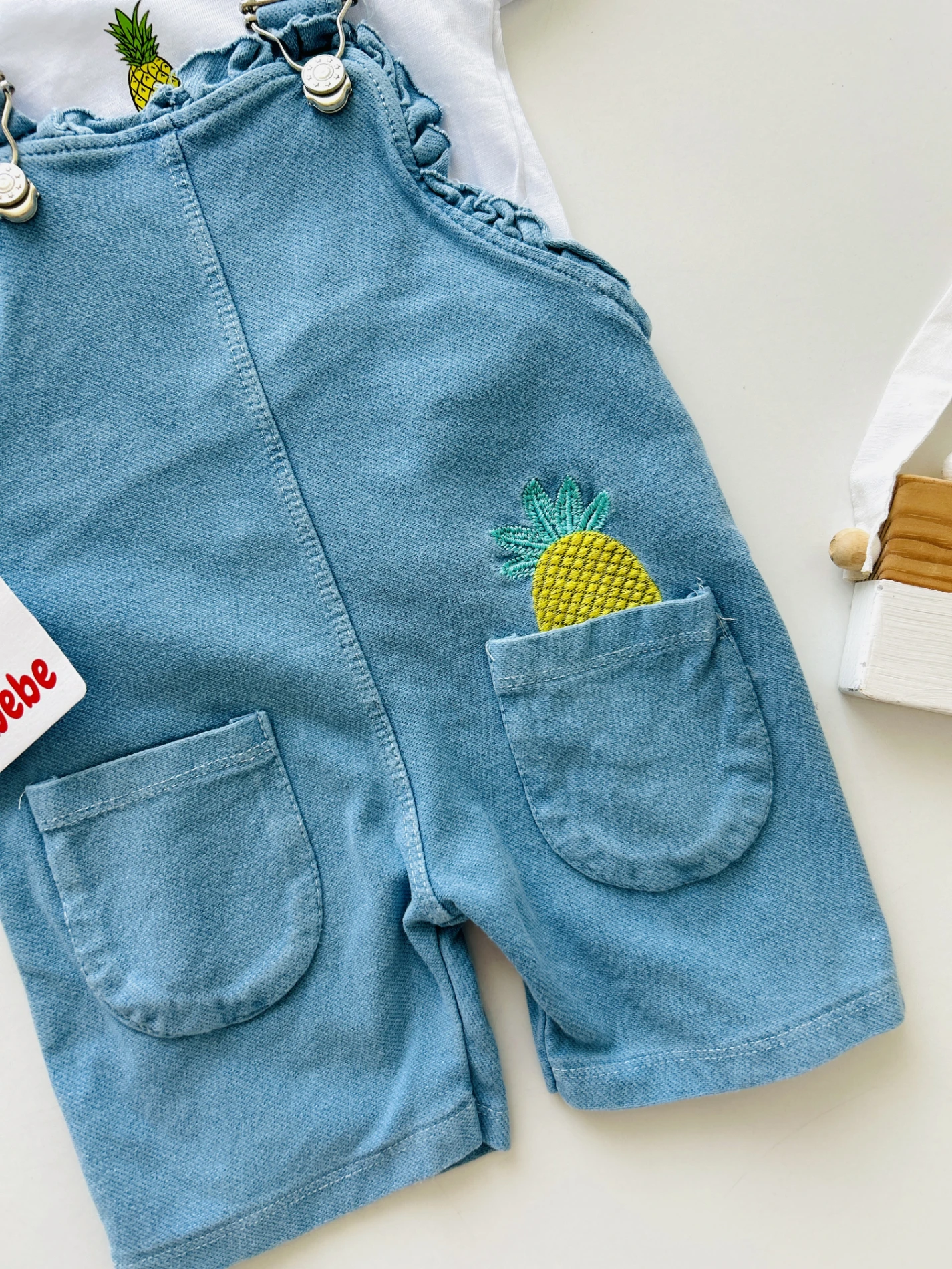 Ananas Desenli Likralı Yumuşacık Kot Kumaş Jileli 2’li Set