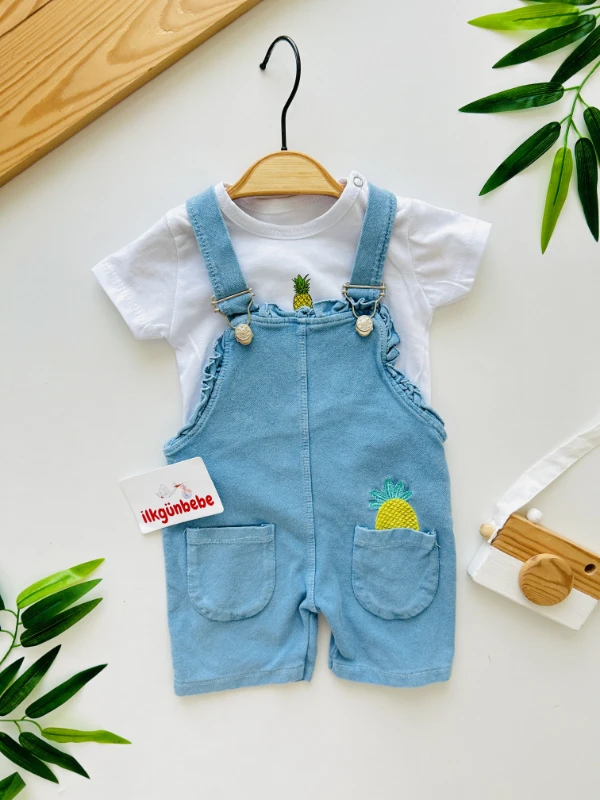 Ananas Desenli Likralı Yumuşacık Kot Kumaş Jileli 2’li Set