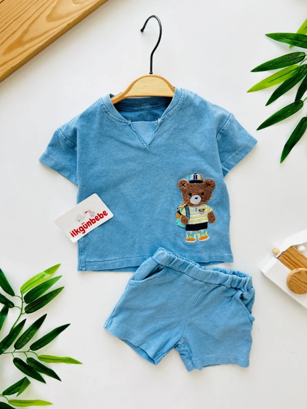 Sevimli Teddy  Nakışlı    %100 Pamuk Likralı Esnek Kumaş 2’li Takım