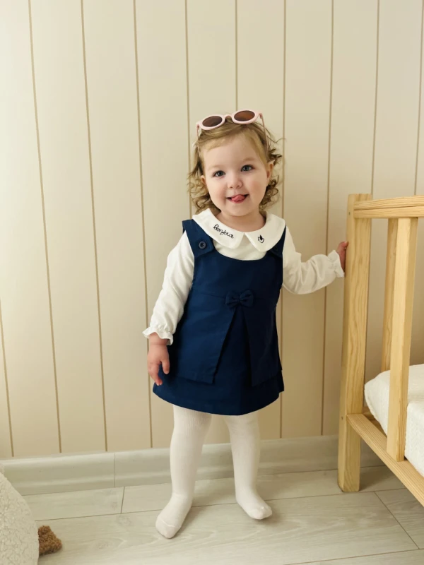 Minik Kuş Nakışlı Bebe Yakalı %100 Pamuk Badili Fiyonklu Jileli Külotlu Çorap Hediyeli 3’lü Takım