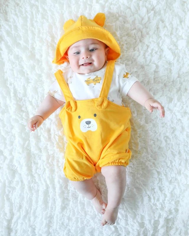 Animals Temalı Bear Bucket Şapkalı Tişörtlü Salopetli 3’lü Takım