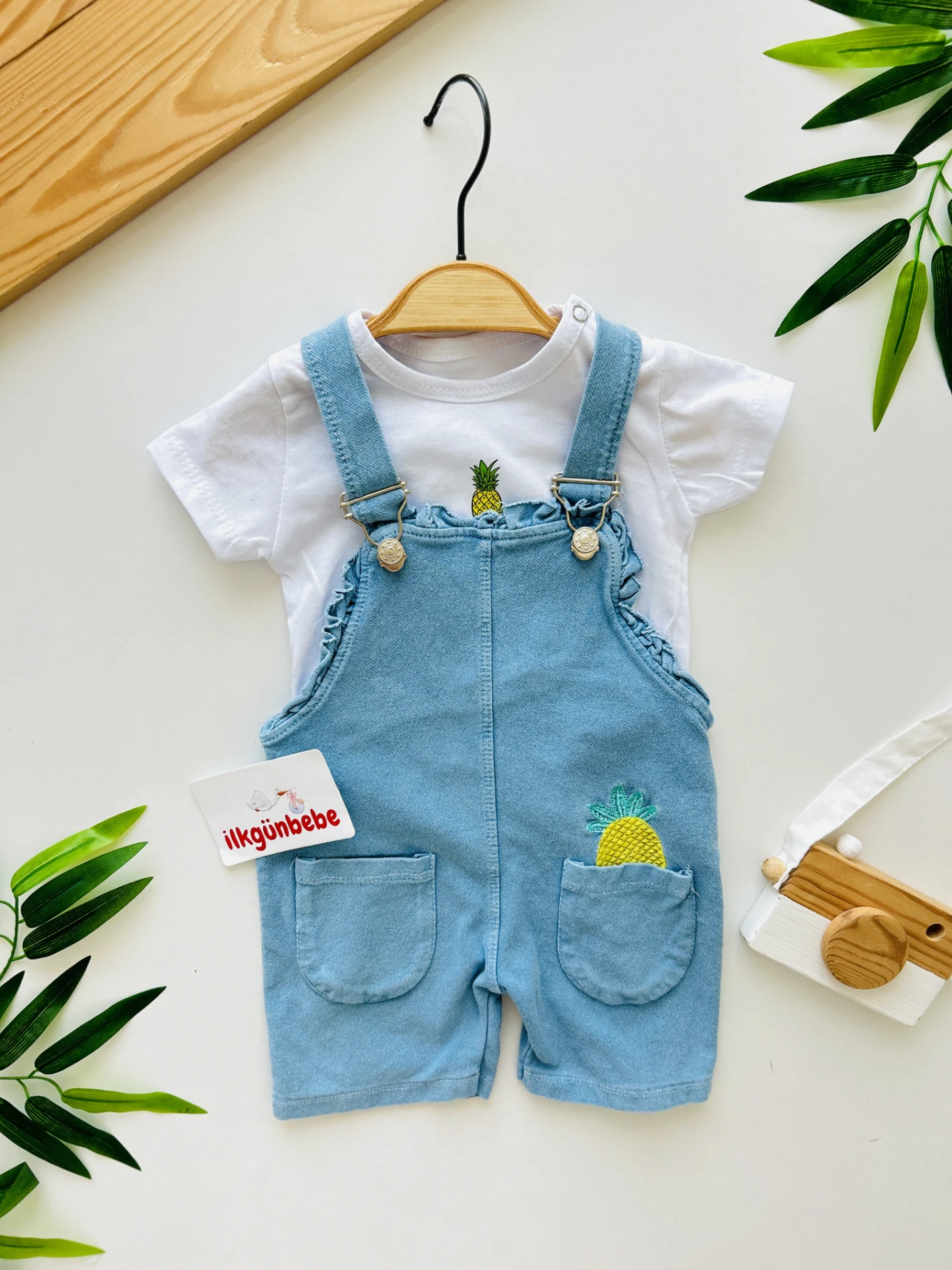 Ananas Desenli Likralı Yumuşacık Kot Kumaş Jileli 2’li Set