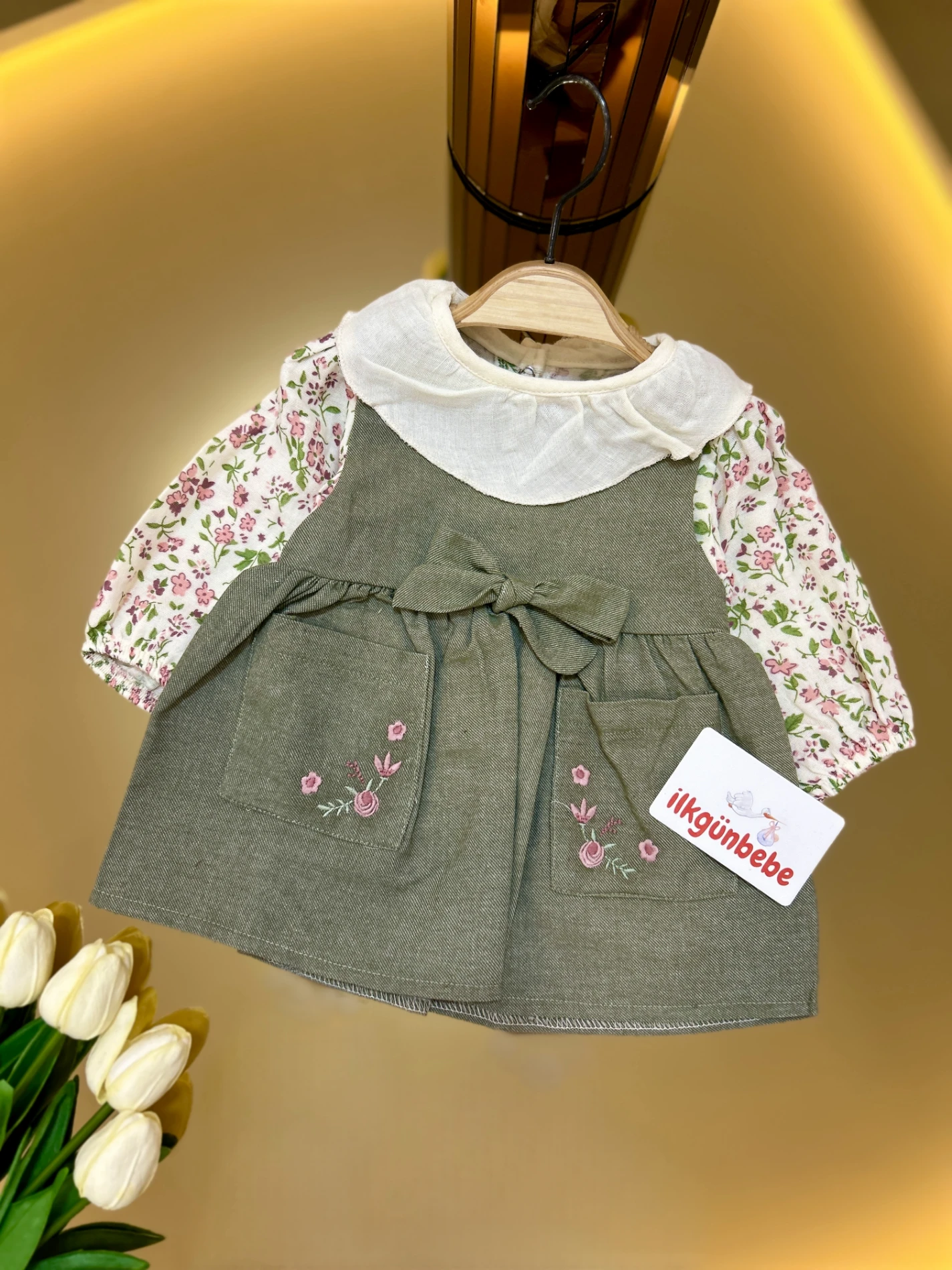 Afra Müslin Gömlekli Premium Kalite Fiyonk Detaylı Elbise Set
