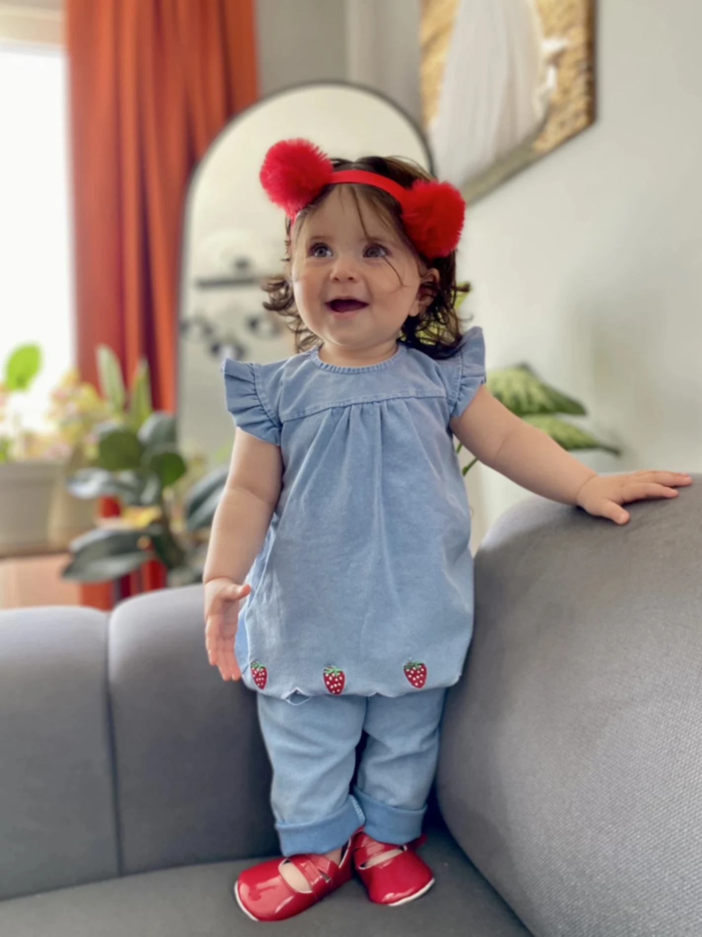 Çilek Nakış Detaylı Arkadan Çıtçıtlı Yazlık Örme Kot 2li Takım