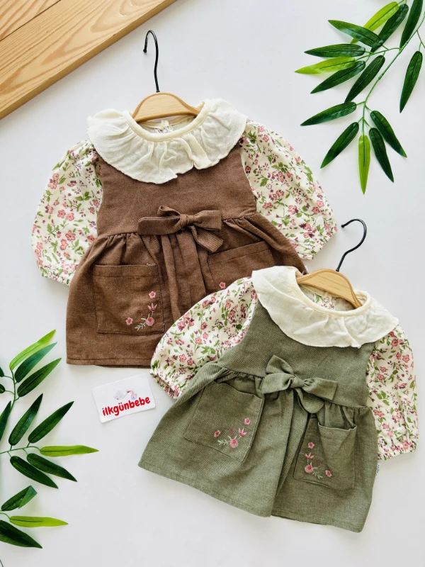 Afra Müslin Gömlekli Premium Kalite Fiyonk Detaylı Elbise Set