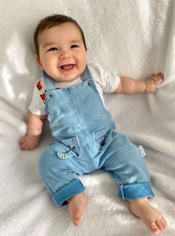 Aslan Baskılı Tişörtlü Likralı Yumuşacık Kot Salopetli 2’li Set