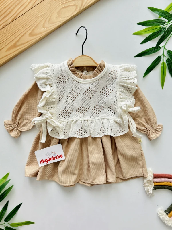 Yandan Fiyonk Bağlamalı Süveterli %100 Pamuk Elbise