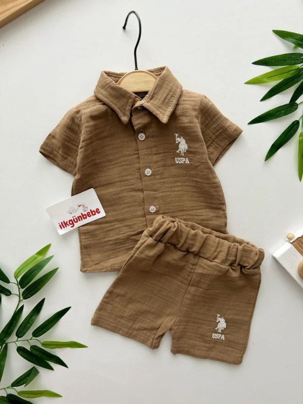 USPA Gömlekli Şortlu %100 Pamuk Müslin Kumaş 2’li Takım