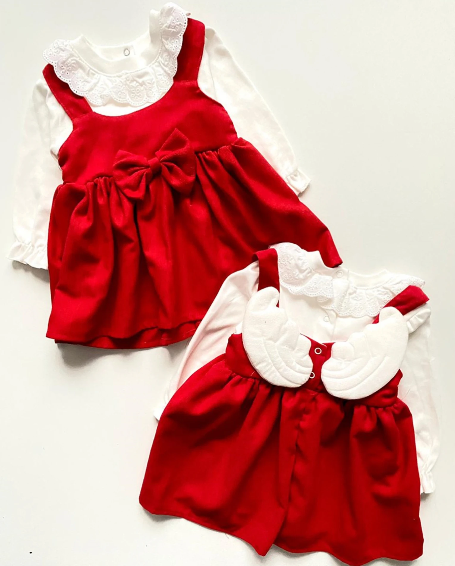 Arkası Melek Kanatlı Güpür Yakalı Elbise